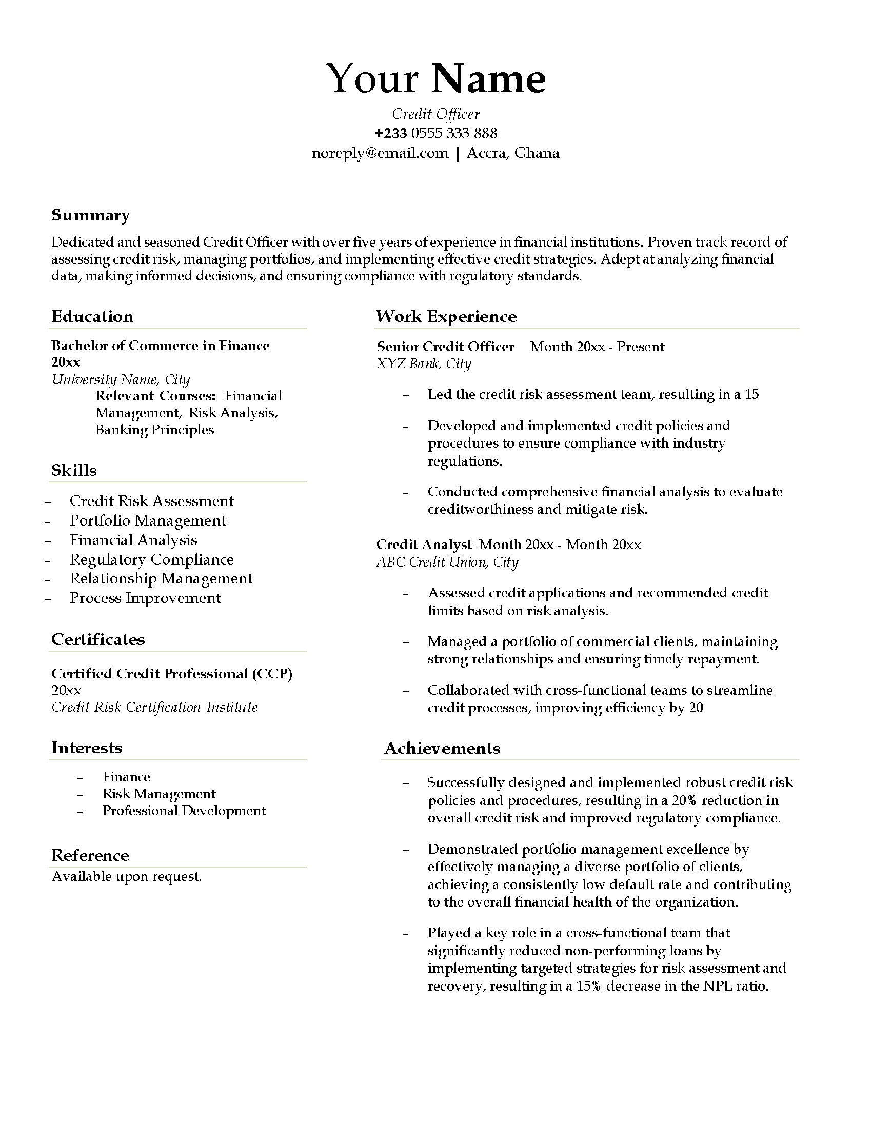 You are currently viewing Credit Officer CV Template